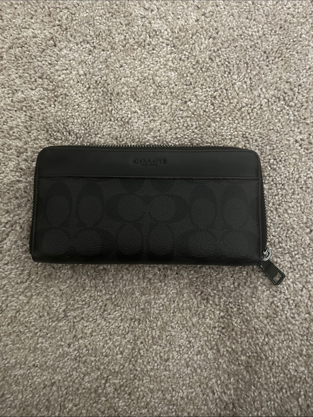 Coach Black Signature Zip Wallet with Subtle Logo